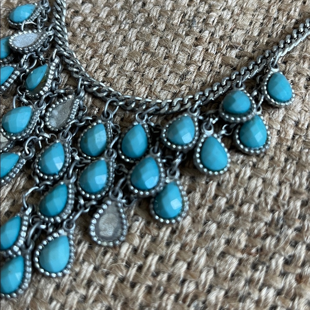 Turquoise color Teardrop Statement Waterfall Necklace Women Jewelry festival - Picture 2 of 5